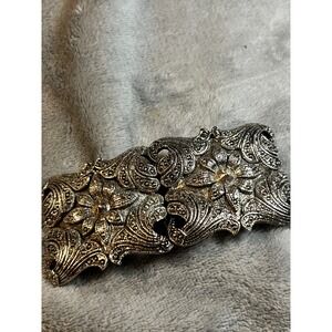 Vintage Douglas Paquette Silver Tone Floral Stretch Belt Clasp Rhinestones